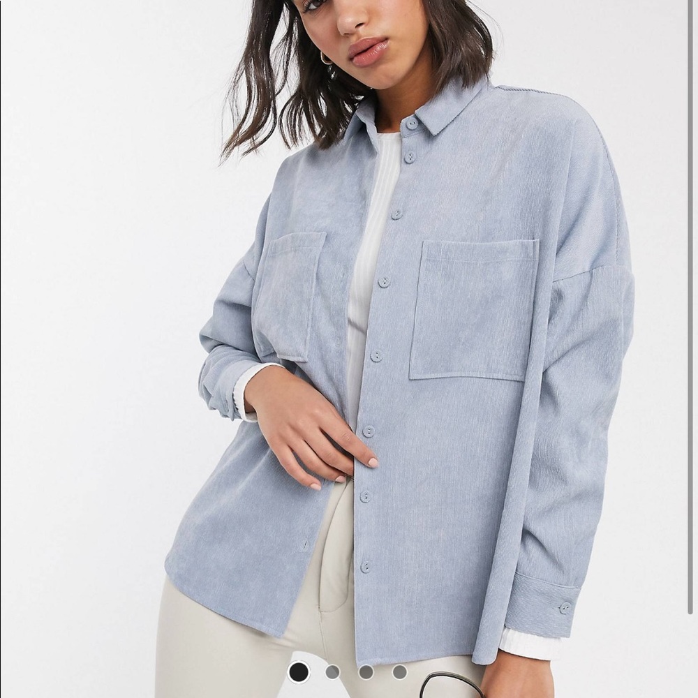 Stradivarius corduroy shirt in aqua blue